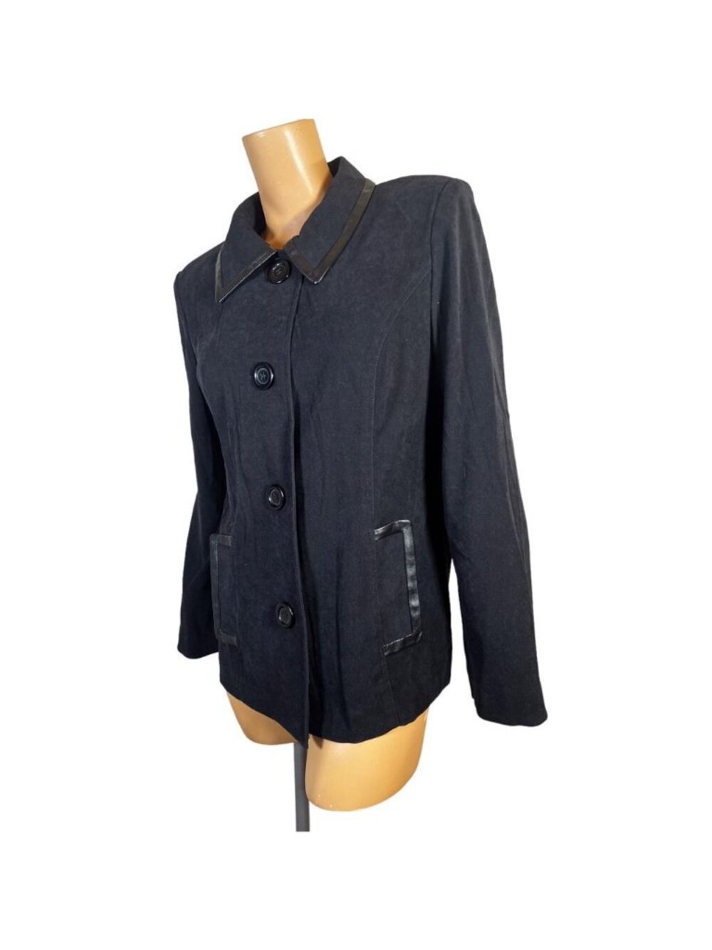 JM Collection Womens Jacket Coat Sz 10 Black Waist Length Buttons Stretch Collar - Picture 8 of 8